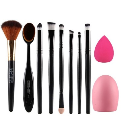 Photo of 10 Piece Powder Brush Sponge Puff Cleaning Egg Set Beauty Makeup Tool-Pink