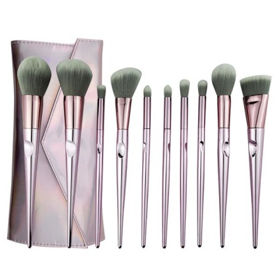 Photo of 10 Piece Foundation Makeup Brushes Set with PU Bag-Champagne