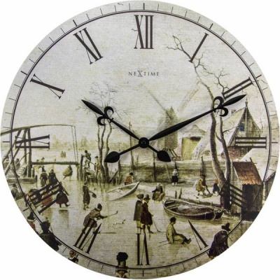 Photo of NeXtime 50cm Scene On Ice Near Town Wood Round Wall Clock