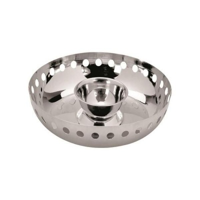 Stainless steel chip and dip with removable sauce bowl