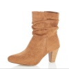 Quiz Ladies Tan Faux Suede Ruched Heeled Ankle Boots - Tan Photo