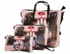 Fino 3 piecess Pu Leather Tote Handbag Shoulder Bag & Purse Set Black & Pink Photo