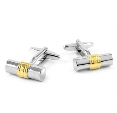 Photo of Silver & Gold Cylinder Classical Style Cufflinks For Men