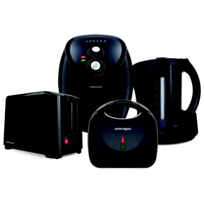 Mellerware Pack 4 Piece Set Black Air Fryer Kettle Toaster Sandwich Maker