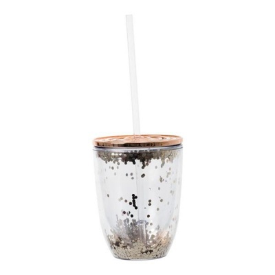 Photo of Double Wall With Glitter Tumbler With Straw And Lid - 350ml