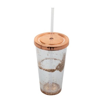 Photo of Double Wall With Glitter Tumbler With Straw And Lid - 470ml