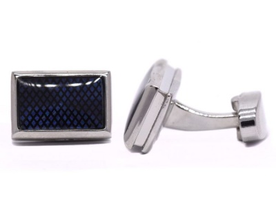 Photo of Androgyny Silver-plated Cufflinks with Blue Grid Pattern VC6562