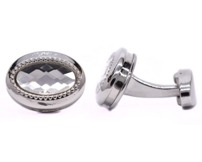 Photo of Androgyny Silver-plated Cufflinks with Clear Faceted Oval Stone VC6563