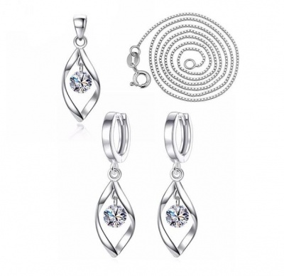 Photo of 925 Sterling Silver Imitation Pearl Twist Water Drop Hoop Necklace Earrings