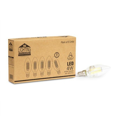 Photo of The Lighting Warehouse - LED 4w Candle Filament E14 6500k DIM 5 Pack