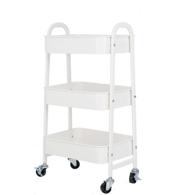 Photo of 3-Tier Metal Mesh Utility Rolling Cart Storage Organizer with Wheels-White