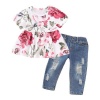 European Ruffle Style Floral Top & Distressed Jeans Photo