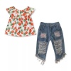 Soft Chiffon Off the Shoulder Top with Ripped Jeans Photo