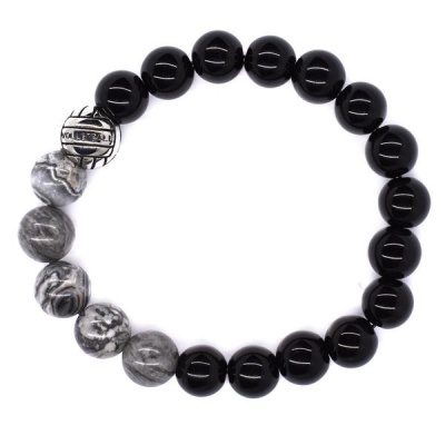 Photo of Androgyny Black and grey stone bead stretch bracelet SSGB7313