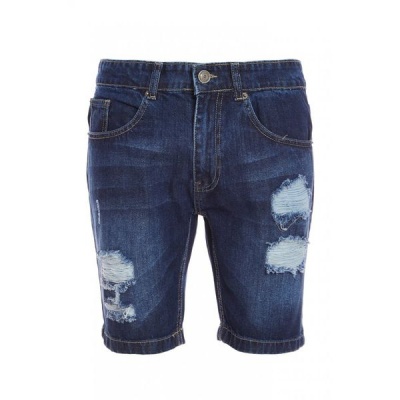 Photo of Quiz Mens Ripped Denim Shorts in Dark Wash - Blue