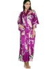 Peacock Floral Oriental Satin Kimono Robe - Violet Purple Photo