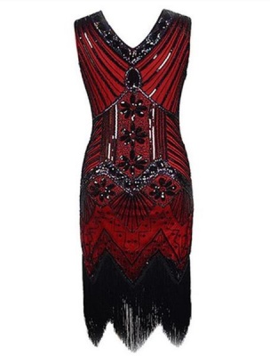 Photo of Red Vintage Sequin Tassel Gatsby Flapper Evening Party Dress