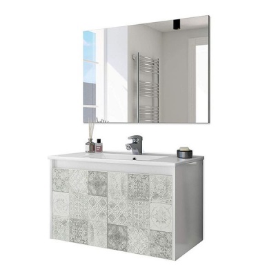 Photo of Due White Pattern Bathroom cabinet 80X48X45 incl. Mirror and Ceramic Basin