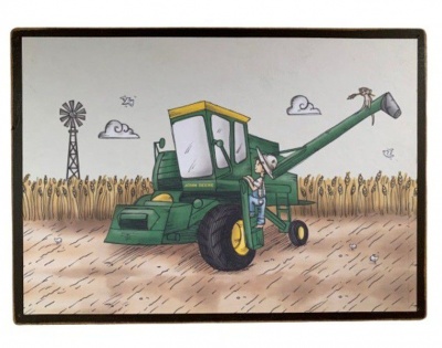 Photo of Wall Art Baby Room Farm Boy with Harvester Print.
