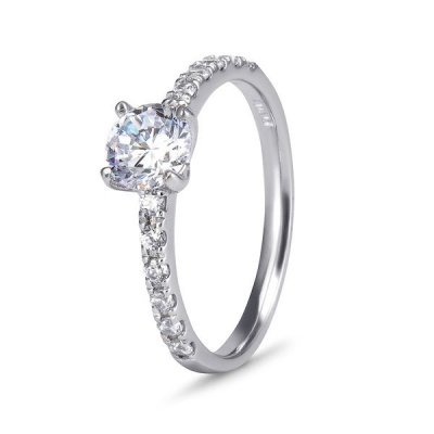 Photo of 9Kt White Gold Cubic Zirconia 4 Claw Solitaire & Pave' Ring