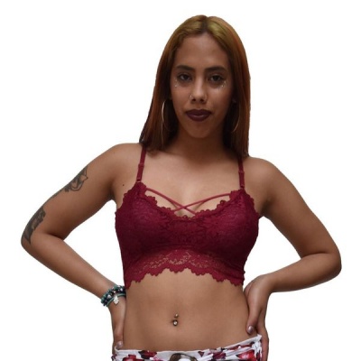 Photo of Maroon Criss Cross Front Lace Bra