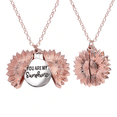 Photo of My Baguette You are my sunshine - Sunflower Pendant Necklace - Rose Gold