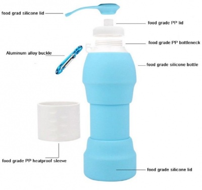 Photo of 580ml Collapsible Silicone Water Bottle - Blue