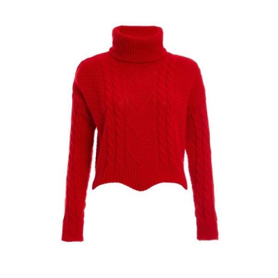 Photo of Quiz Ladies Cable Knit Roll Neck Crop Jumper - Red