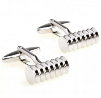 Photo of OTC Small Ridged Cylinder Classical Style Cufflinks for Men - Silver Colour
