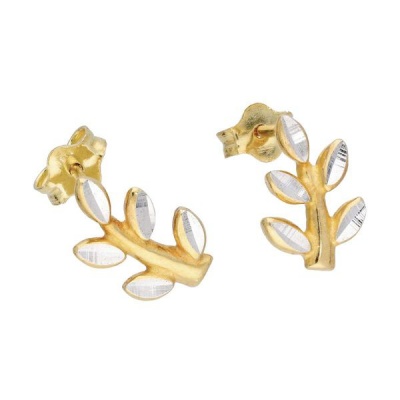 Photo of Gold Plated Diamond Cut Leaf amp Branch Stud Earrings