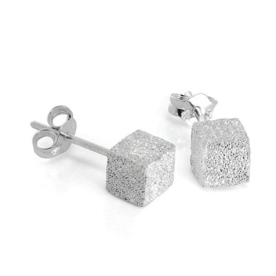 Photo of The Gem Seller Frosted Sterling Silver 5mm Cube Stud Earrings