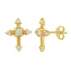Gold Plated Silver Cross Faux Opal Cross Stud Earrings Photo