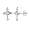 Silver Cross CZ Faux Opal Stud Earrings Photo