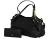 Gio Full Grain Genuine Leather Handbag & Purse Set - Black Photo