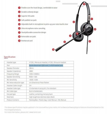 Photo of Fanvil RJ9 Binaural On-Ear headset with Mic | HT202