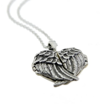 Photo of Angel Overlapping Wing Sterling Silver Locket with Chain