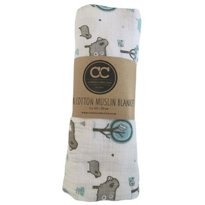Photo of Cotton Collective Little Sheep - Blue Muslin Swaddle Blanket