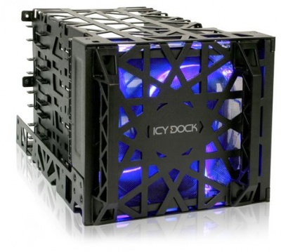 Photo of Icy Dock iCYDOCK Black Vortex MB074SP-B 4 Bay 3.5" Hard Drive Cooler Cage with 120mm Front LED Fan in 3x 5.25" Bay
