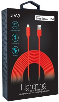Photo of Jivo Lightning Cable X-Long - 3 Meters - Red