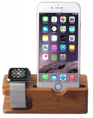 Photo of Tuff Luv Tuff-Luv Moulded Bamboo Wood Charging Stand for Apple Watch and iPhone - Brown
