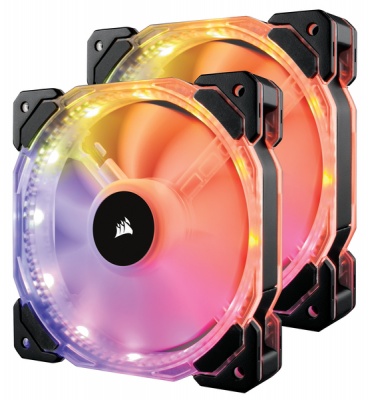 Photo of Corsair - 140mm HD140 RGB LED 9 Blade PWM Airflow/Pressure 12 LED Multi-Colour Fan Dual Pack with Controller 4-pin