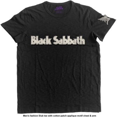 Photo of Black Sabbath - Logo & Daemon Applique Slub Mens Black T-Shirt