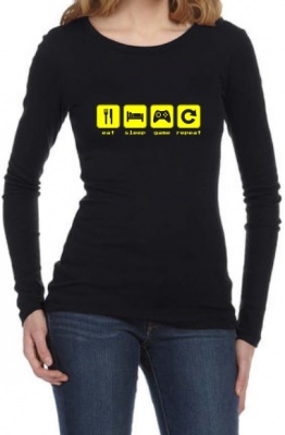 Photo of Eat Sleep Game Repeat Womens Long Sleeve T-Shirt Black