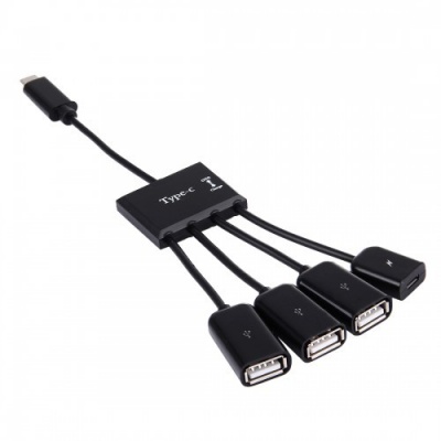 Photo of Tuff Luv Tuff-Luv Portable OTG Adapter 4" 1 USB Type-C to 3 x USB 2.0 Ports and 1 x Micro USB Power Supply - Black