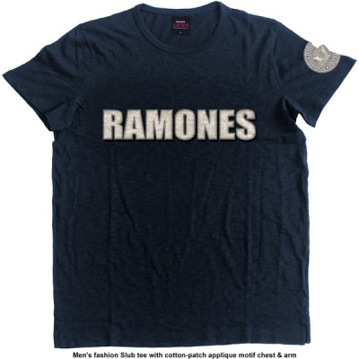 Photo of Ramones Logo & Seal Applique Slub Mens Navy T-Shirt