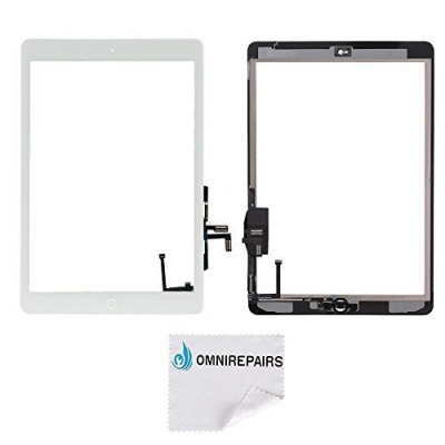 Touch Screen Digitizer Assembly Replacement For White iPad Air 1st Generation with Home Button Flex Rubber Gasket Camera Bracket and Pre installed Adhesive Tape