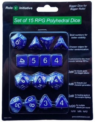 Photo of Role 4 Initiative - Set of 15 Polyhedral Dice - Opaque Blue & White