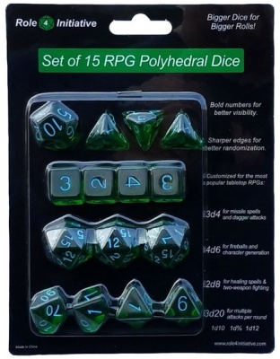 Photo of Role 4 Initiative - Set of 15 Polyhedral Dice - TranslucentDark Green & Light Blue
