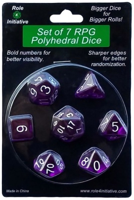 Photo of Role 4 Initiative - Set of 7 Polyhedral Dice - Translucent Purple& White