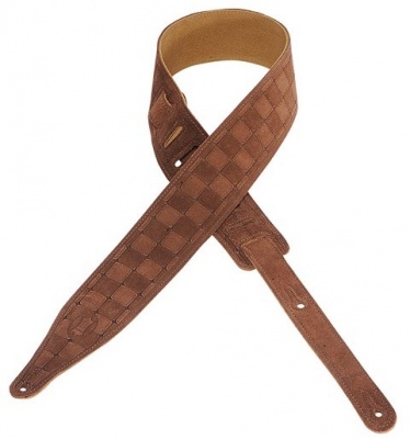 Photo of Levys MS17T07-BRN 2 1/2" Checkerboard Design Hand-Brushed Suede Guitar Strap